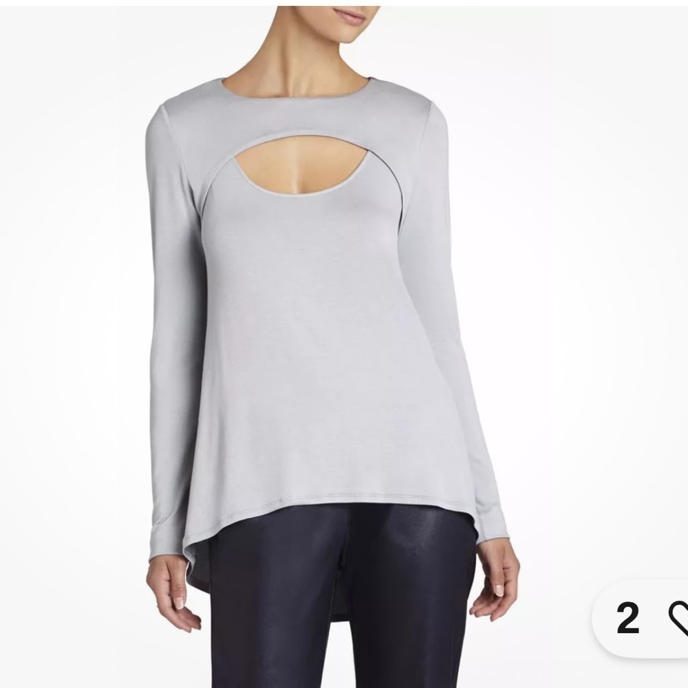 BCBGMAXAZRIA Gennelle Long Sleeve Harness Yoke Smoke Top.Size S